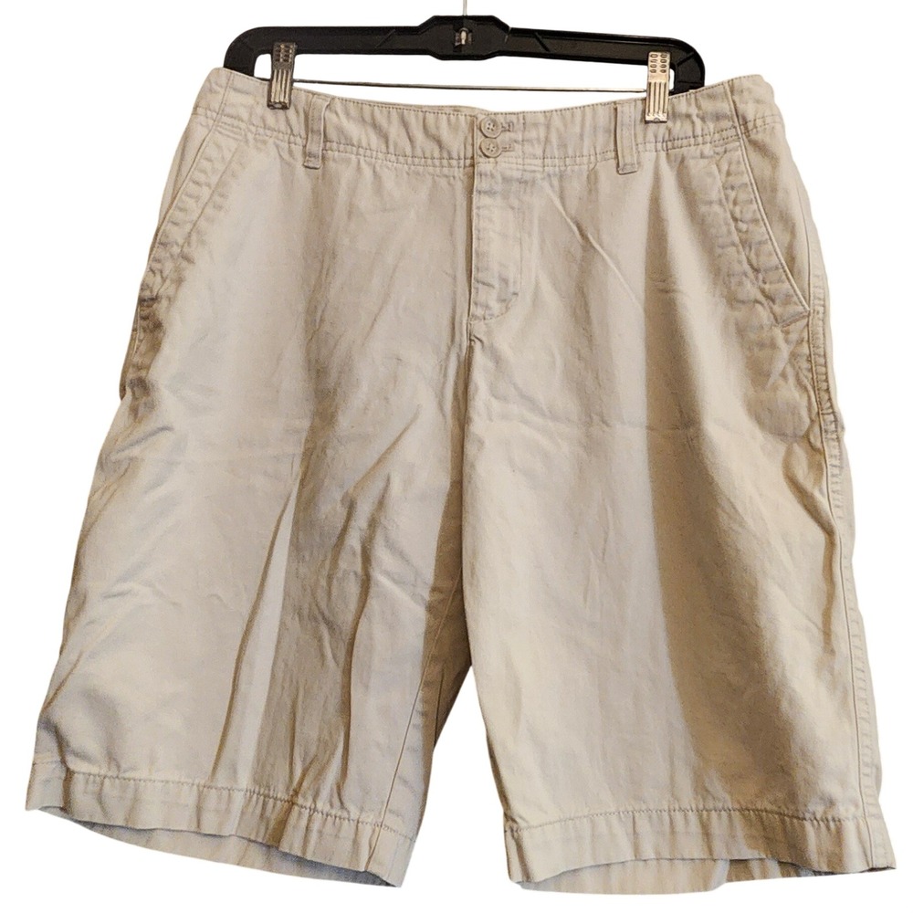 Eddie Bauer Chino Shorts Women 12 Tan Legend Wash Cotton Khaki MidRise Excellent